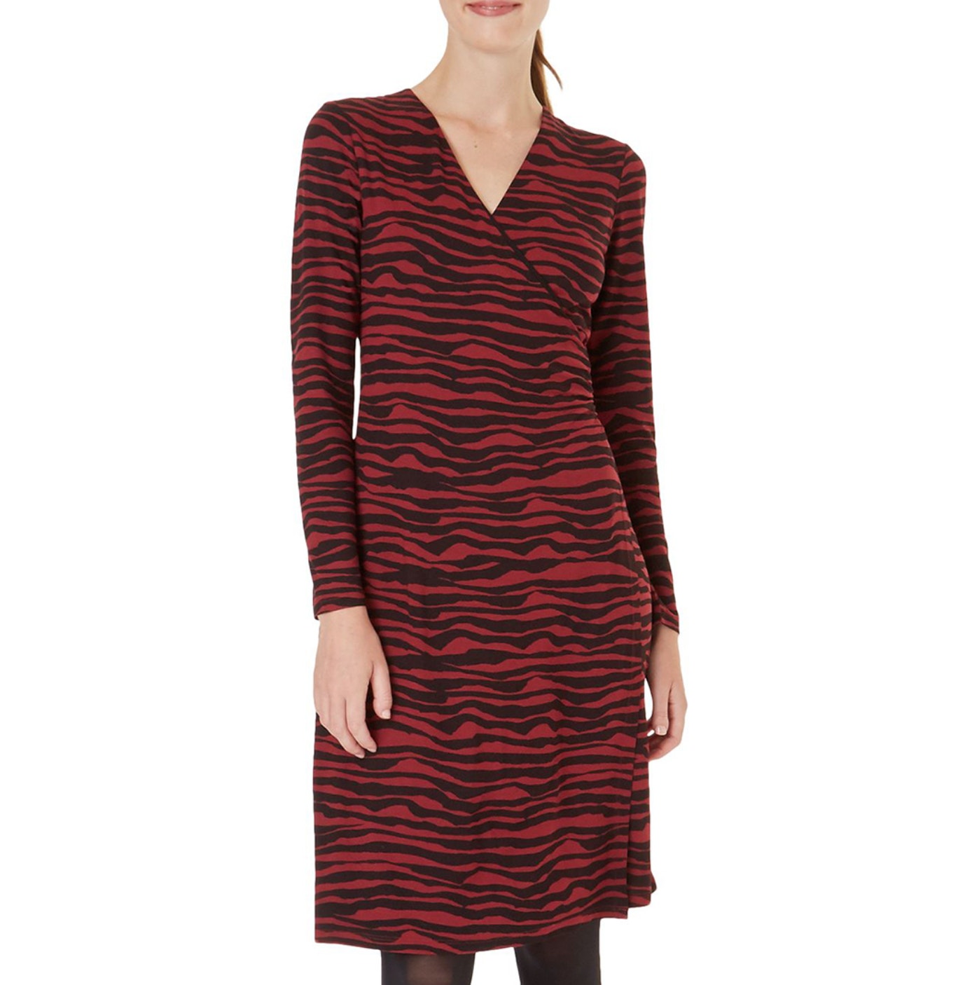 Hobbs London Odyssey Faux Wrap Dress Us 6 Red Black Zebra Long Sleeve Nwt